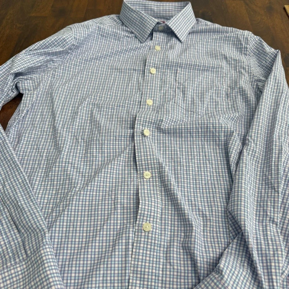 UNTUCKit Mens Medium Slim Fit Blue Gingham Performance Stretch Button Down Shirt